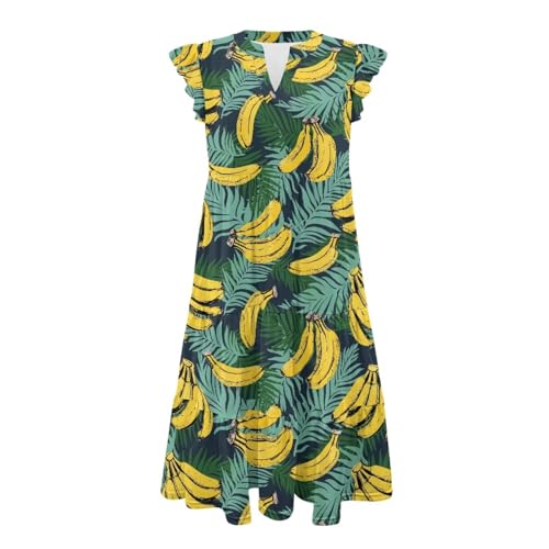 Women's Casual Ruffle Sleeve Dress V Neck Pullover Dress Flowy A-Line Pleated Lightweight Dress with Pockets4