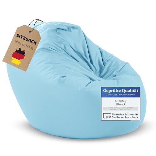 BuBiBag 2in1 Sitzsack Sitzkissen mit Füllung |Medium Ø: 110 cm, Hellblau...