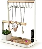 weichholz tisch behandeln 【Abmessungen】8 Haken- Länge der Haken 3cm, 12 Ohrringe Löcher.Holzstütze 19cm, Holzpalette 22*10cm.