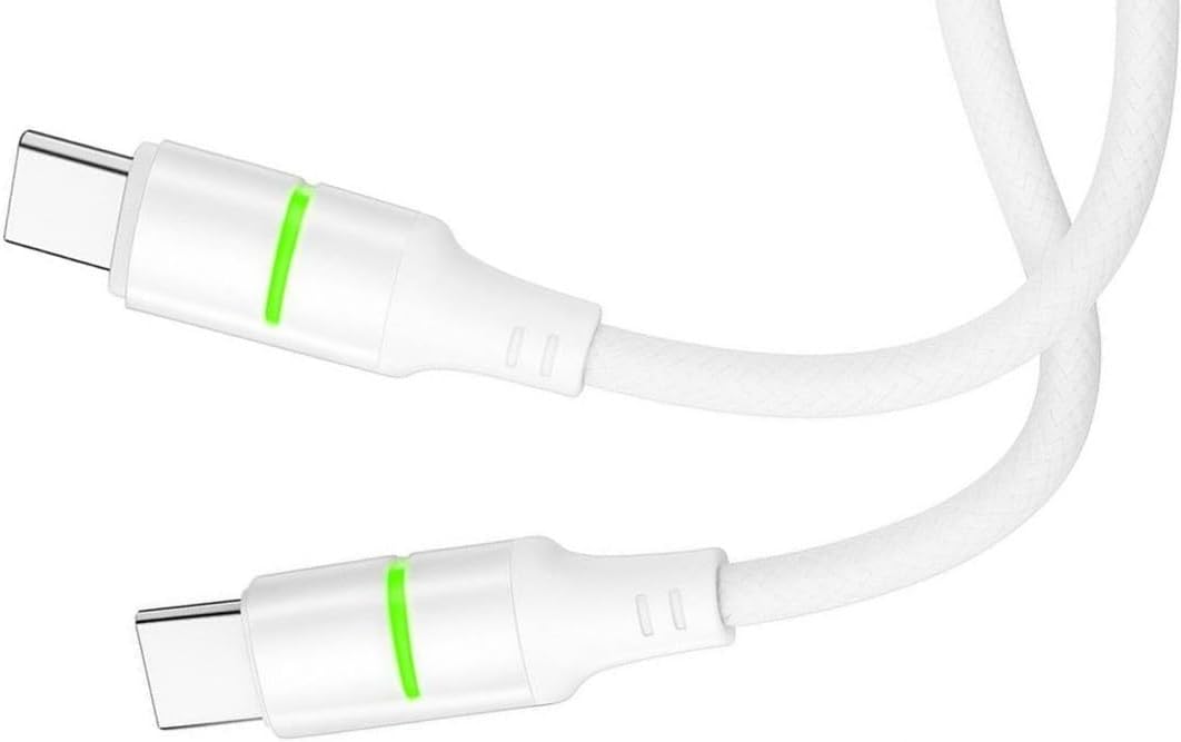 Type C to Type C Cable 65W Braided PD Fast Charging, Data Sync, 1.5 Meter Tangle Free Wire Compatible with iQOO 7 Legend usb LED Light Display - TO