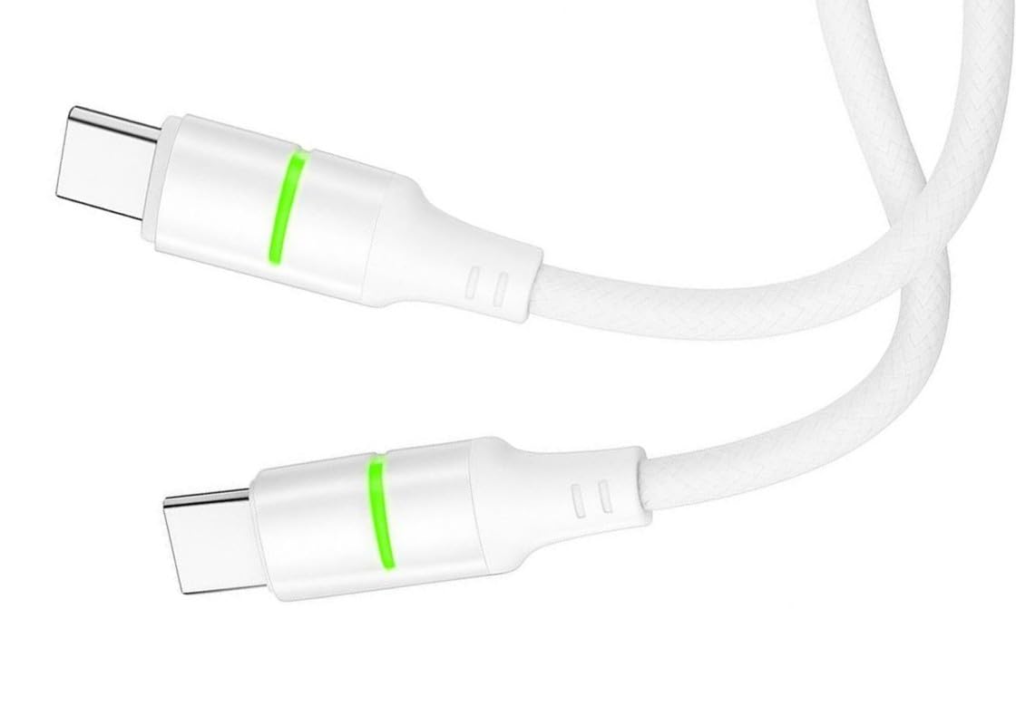 Type C to Type C Cable 65W Braided PD Fast Charging, Data Sync, 1.5 Meter Tangle Free Wire Compatible with iQOO 7 Legend usb LED Light Display - TO