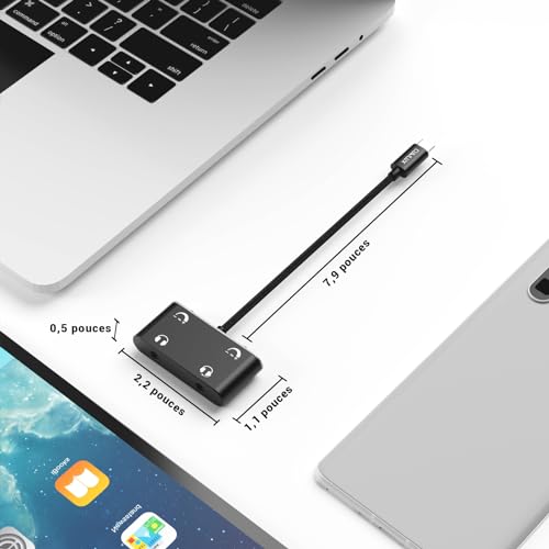 Séparateur audio Type C double jack pour écouteurs de PC portable et Android - 7
