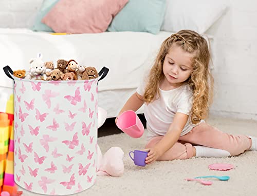 Image of Butterfly Pink Laundry Hamper Girls Laundry Hamper Baby Laundry Basket Cute Toy Storage Bin Kids Hamper Butterfly Room Decor(Pink Butterfly)