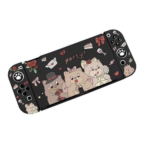 スイッチ2対応 ケース For Switch2 カバー かわいい 手描き ベア TPU製 分体式 本体 グリップ 保護ケース スタンドは使用不可 耐衝撃 キズ防止 全面保護 +4*親指キャップ (A3)