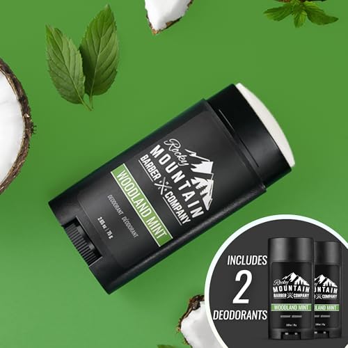 Image of Rocky Mountain Barber Company Woodland Mint Natural Deodorant, 2 x 2.65 oz | Made in the USA, Aluminum & Paraben-free, Plant-Based Ingredients & Peppermint Essential Oil, Daily Underarm Use, 2-Pack