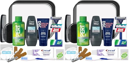 Image of Convenience Kits International Men's Super Deluxe, 16-Piece Kit with Travel Size TSA Compliant Essentials in Reusable Zippered Toiletry Bag (Pack of 2)