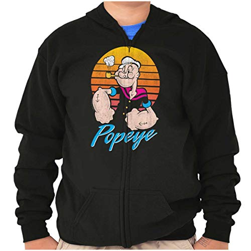 Popeye The Sailor Man Sunset Youth Zip Hoodie Boys Girls Black