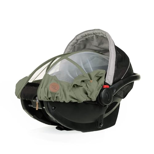 PETIT COULOU Summer Baby Car Seat Cover - Insect Net with Removable UPF 50 Sun Shade & Structural Support – Carseat Canopy Protects Against Rain, Sun, Bugs & Wind - Water Repellent (Sage)
