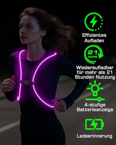 Zacro Lauflampe Joggen, Brustlicht, LED-Laufweste Fahrrad Reflektorweste Warnweste Wiederaufladbare USB Lauflampe, Hohe Sichtbarkeit Leuchtweste Lauflicht für Nächtliches Laufen Wandern oder Radfahren