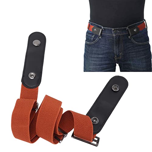 No Buckle Belt for Men, Elastic Stretch Belt with Adjustable Sizing, Buckleless Traceless Design for Trousers, Jeans, Comfortable Invisible Waistband Casual Wear (Brown)