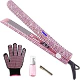 Hair Straightener Titanium Flat Iron with Gorgeous Rhinestone Bling Crystal Diamond, 2 in 1 Hair Straightener and Curler, 60 Min Auto Shut Off, LCD Temp Display, Range from 120°F to 470°F(Rose Pink)