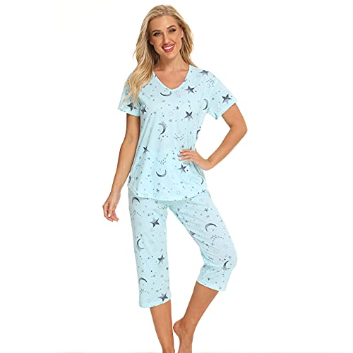 Pijama-de-Mujer-Pijama-de-Dos-Piezas-camison-de-Verano-Traje-de-casa-de-Manga-Corta-Ropa-de-Dormir-de-algodon-Ropa-de-Dormir-Top-y-Pantalones-para-Mujer-nina