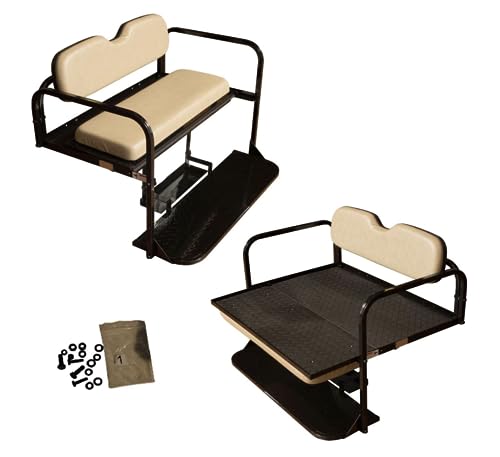 EZGO TXT Golf Cart Rear Flip Folding Back Seat Kit, 1995 and Up - Factory Tan Cushions