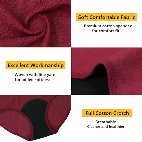 Image of Nalwort Teen Girls Period Underwear Menstrual Period Panties Leak-Proof Cotton Protective Briefs Pack of 6