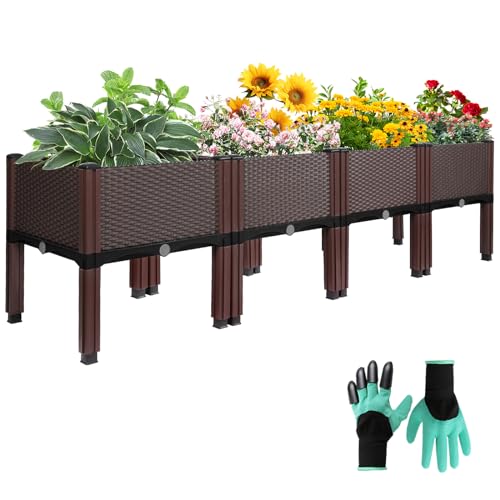 Emalie Raised Garden Beds Elevated Plastic Planter Box with Drainage Plugs Perfect for Vegetables Flowers Herbs Growing Outdoor, 63.0' Lx15.7 Wx16.5 H Brown