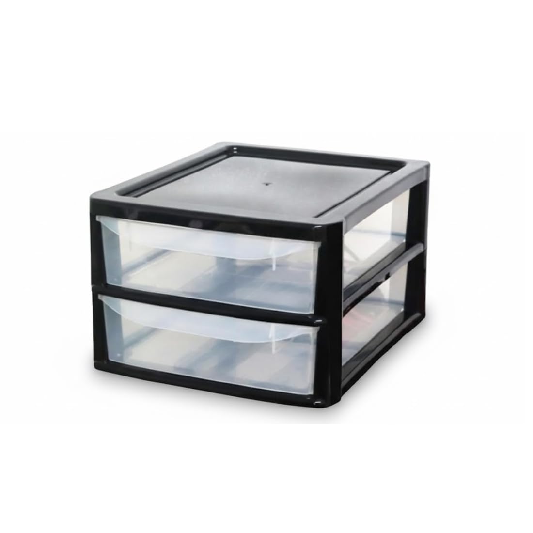 Khanary Plastic Storage Drawer A4 Small Storage Box Multipurpose Office Desktop Tabletop Counter School Bedroom Garage Kids Room Clear Black & Silver (Black Clear, A4 2 Tier Small Black Clear)
