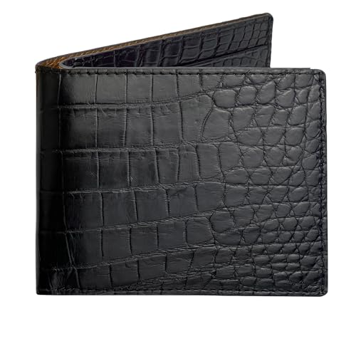 Image of HATA Black Bifold Leather Wallet for Men, Exotic Double-Sided Leather Wallet with RFID Blocking, Slim Credit Card Holder, Handmade Gift for Birthday, Anniversary, Father's Day VILE-111
