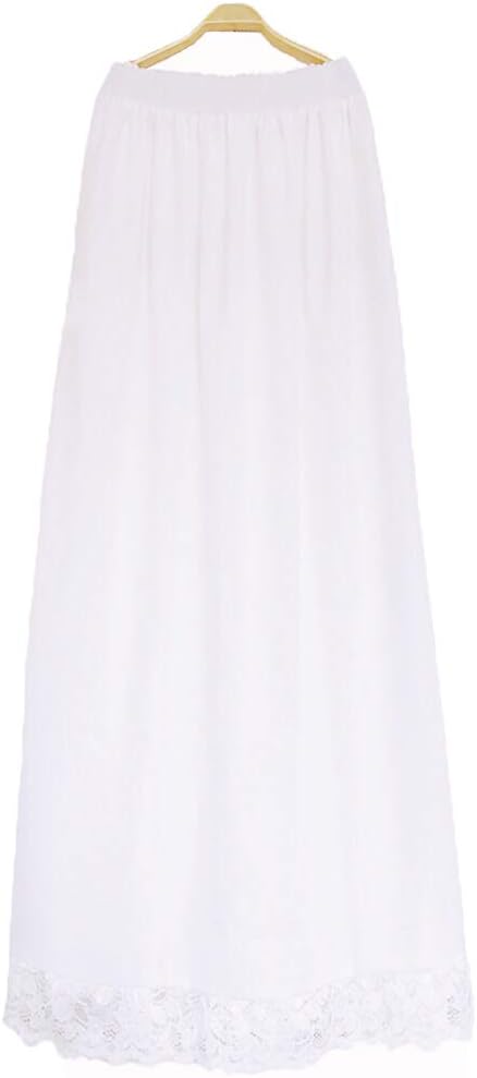sunnymore Women Long Half Slips Solid Lace Trim Maxi Underskirt Half Slip (White, L)