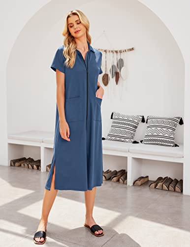 Ekouaer Women's Short Sleeve Zipper Robe #TOP11