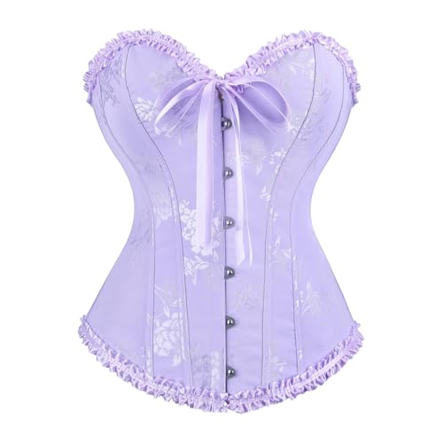 frawirshau Womens Renaissance Corset Top Vintage Jacquard Lace Up Costume Corset for Renaissance Fair Halloween Pirate Gothic Cosplay Purple S