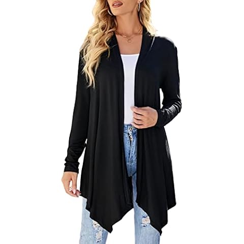 Uvog Women's Drape Lightweight Cardigan Sweaters Fall Long Sleeve Loose Dusters Black XL Cover