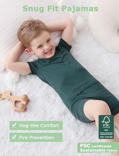 JunNeng Bamboo Viscose Toddler Pajamas,Baby Boy Girl Solid Snug Fit Short Sleeve Summer Sleepwear PJS3