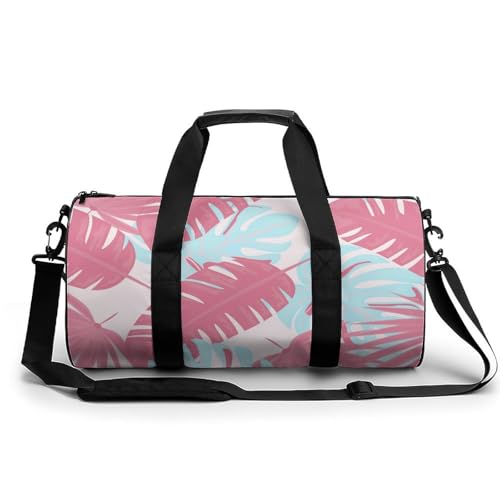 Duffel bag feuilles roses compact 45x23x23cm avec grande ouverture zippée