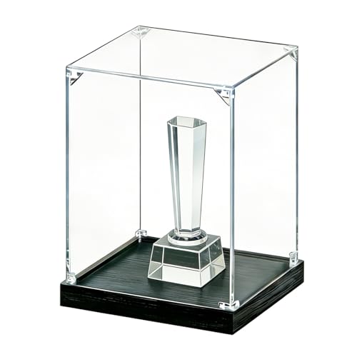 Vitrina de acrílico transparente para trofeos y manualidades de 4 a 24 pulgadas, vitrinas de modelos con base de madera, cubos organizadores apilables gruesos (B,60 x 60 x 60 cm (24 x 24 x 24 pulgadas