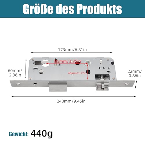 ACESOME zamek rurowy, aluminiowy zamek wpuszczany, zamek do drzwi wejściowych, zamek do drzwi ogrodowych, zamek wpuszczany do drzwi pokojowych (trzpień 45 mm)