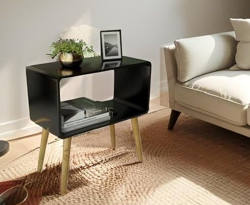 Image of SS Wood Nation Vintage Bookcase Nightstand, Coffee Table, End Table, Bedside Table for Compact Areas, Magazine Stand with Storage, and Living Room /Bedroom (Modern, Blak)