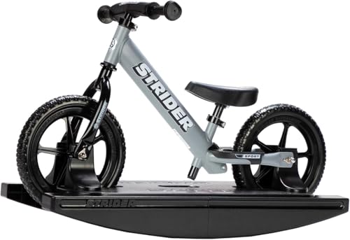 Strider 12” Sport Bike (Matte Gray) + Rocking Base - Helps Teach Baby How to Ride a Balance Bicycle - for Kids 6 Months to 4 Years - Easy Assembly & Adjustments