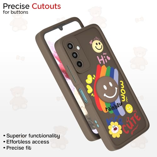 Image of Pikkme Back Cover for Samsung Galaxy M34 5G / F34 5G | Soft Silicone| Cute Rainbow Smile & 3D Cartoon Flower Design | Shockproof Raised Camera Protection Bumper Case (Brown)
