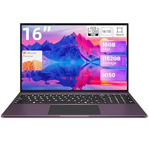 jumper 16 Inch Laptop,12th N150 Processor,1200P IPS Display,1-Year Office 365, 16GB DDR4, 1TB SSD 128GB ROM, Windows 11 Computer, tubro Boost 3.6GHz, Type-C, Purple, for Business and Students.