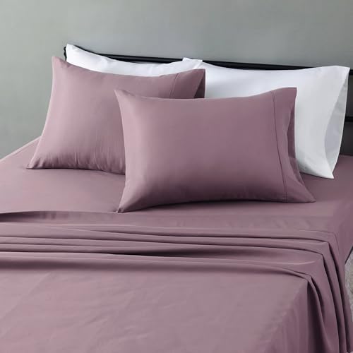 Image of Amazon Basics Lightweight Microfiber 4-Piece Bed Sheet Set, Full, Rose, Solid