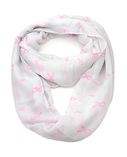 NYFASHION101 Pink Ribbon Printed Breast Cancer Awareness Loop Infinity Scarf