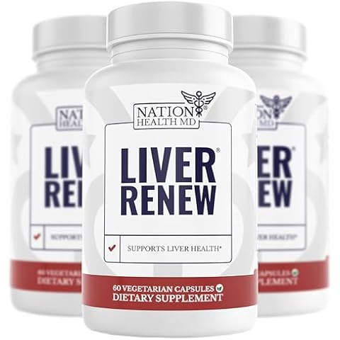 NATION HEALTH MD Liver Renew - Liver Cleanse Detox & Repair - Liver Support Supplement with Artichoke Extract, Milk Thisle, Dandelion and Turmeric (3 Bottles) Cover