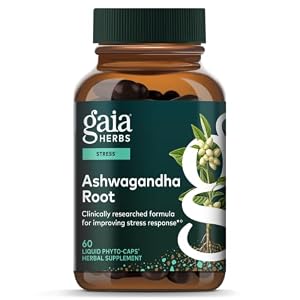 Gaia Herbs Ashwagandha Root 350 mg – Supports Balanced Energy Levels & Positive Outlook*- Supports Healthy Cortisol Balance* – 60 Vegan Liquid Phyto-Caps (30 Servings)
