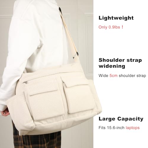 Lightweight Large Messenger Bag Laptop Tote Bag for School Cute Corduroy Crossbody Bag2