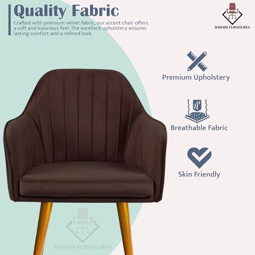 Image of Accent Chair for Living Room| Soft Velvet Fabric Armchair with Multi Colour Leg Options | Modern Chair with Thick Cushion for Home Office restaurent and cafes| 1pc (Golden Legs, Dark Brown)