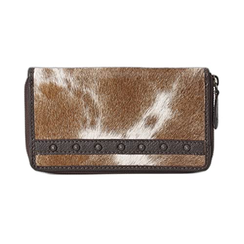 Genuine Cowhide Leather Purse for Women – Handmade Hairon Clutch Wallet with Zipper, Card Slots – Stylish Western Leather Bag for Travel, Everyday Use, Gifts – Brown