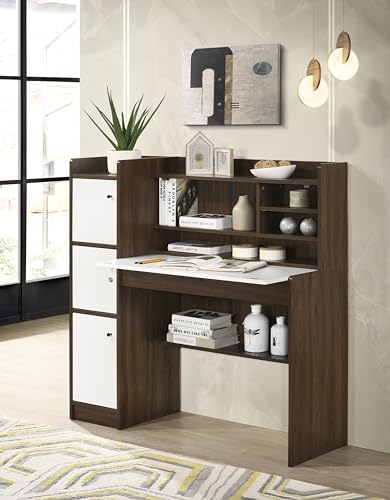 Image of DeckUp Plank Versa Engineered Wood Study Table and Office Desk (Walnut and White, Matte Finish)