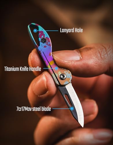 Image of KeyUnity KK05 Titanium Mini Pocket Knife, 1.06-Inch Blade, Ink Splash | Lightweight EDC Knife for opening packages and snack wrappers, removing clothing tags, and handling everyday tasks