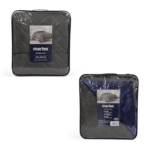 Image of Martex Reversible Coverlet, Full Queen, Graphite /Navy | Lightweight, Durable, Soft, Easy Care, Reversible