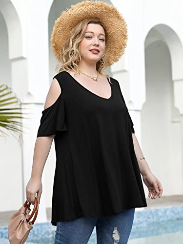 LARACE Plus Size Tunic Tops For Women V neck Short Sleeve T-shirt Cold Shoulder Loose Summer Tops Blouse2