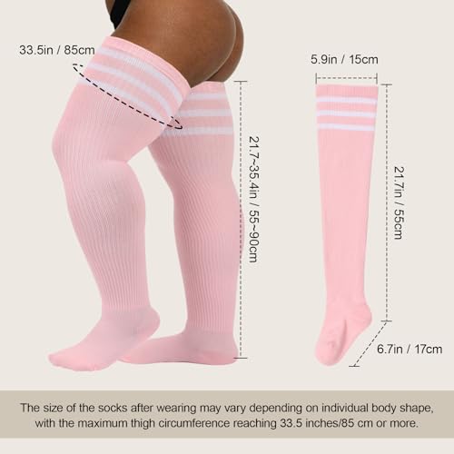 Image of DRESHOW Plus Size Thigh High Socks Striped Over Knee Long Boot Stockings Knee High Tube Socks Leg Warmers for Women