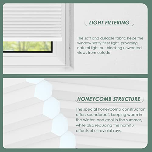 Cordless Top Down Bottom Up Cellular Shades,Light Filtering Honeycomb Blinds Fabric Window Shades White(Light Filtering),35"X72" #TOP1