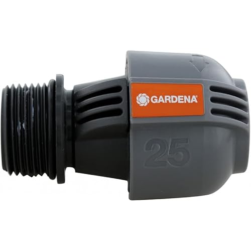 Preisvergleich Produktbild Gardena Sprinklersystem Verbinder: Verbindungsstück für Rohranschluss an Bewässerungsventile und Direktanschluss an Hausinstallation, 25 mm x 1 Zoll-Außengewinde, Quick&Easy Verbindung (2763-20)