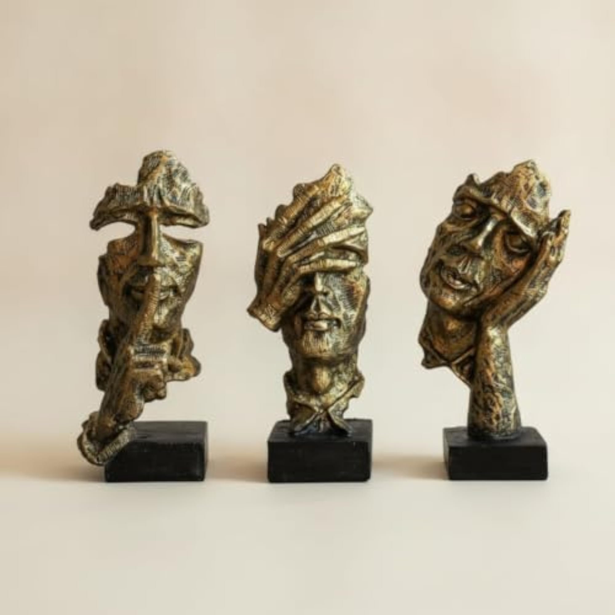 3 Pieces Sculptural Tabletop Ornaments, Textured Sculptures