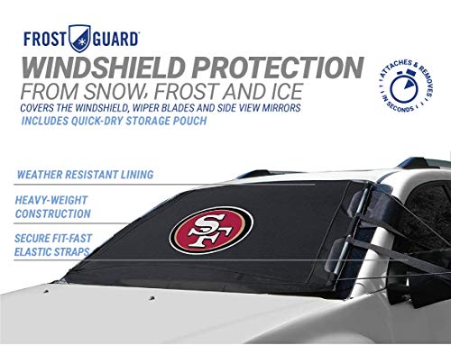 NFL Frost Guard Windshield Cover for Ice and Snow, San Francisco 49ers | Standard Size Car Windshield Frost Cover with Mirror Covers | Fits Most Cars, Sedans, Small Trucks, SUVs – 60 x 40 Inches