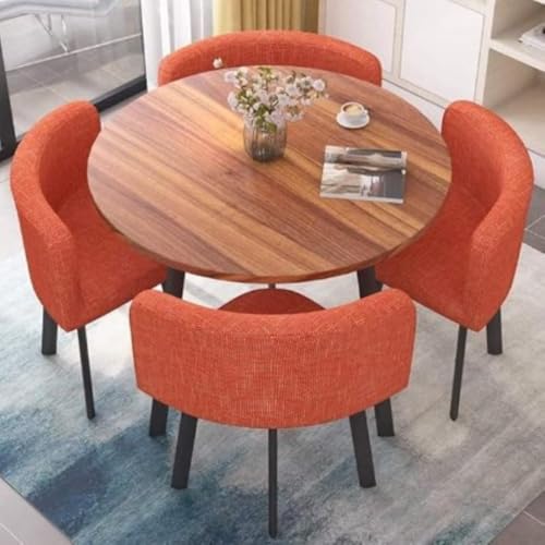 Image of Round Faux Marble Reception Table and Chairs Set, Dining Table Set for 4, Space Saving Reception Desk for Home and Apartment, Office, Conference Room, Lounge